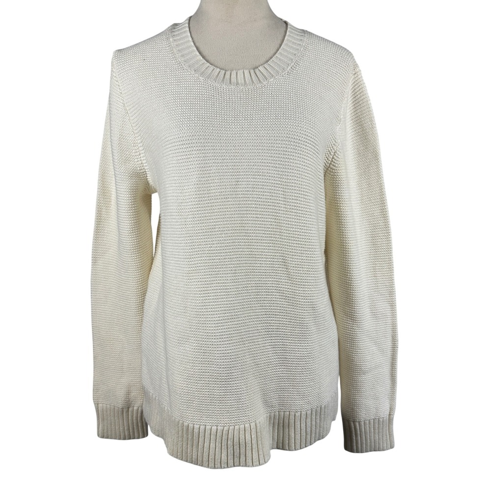 New‎ J. Crew Cream Textured Knit Merino Wool Blend Sweater Womens Large Neutral